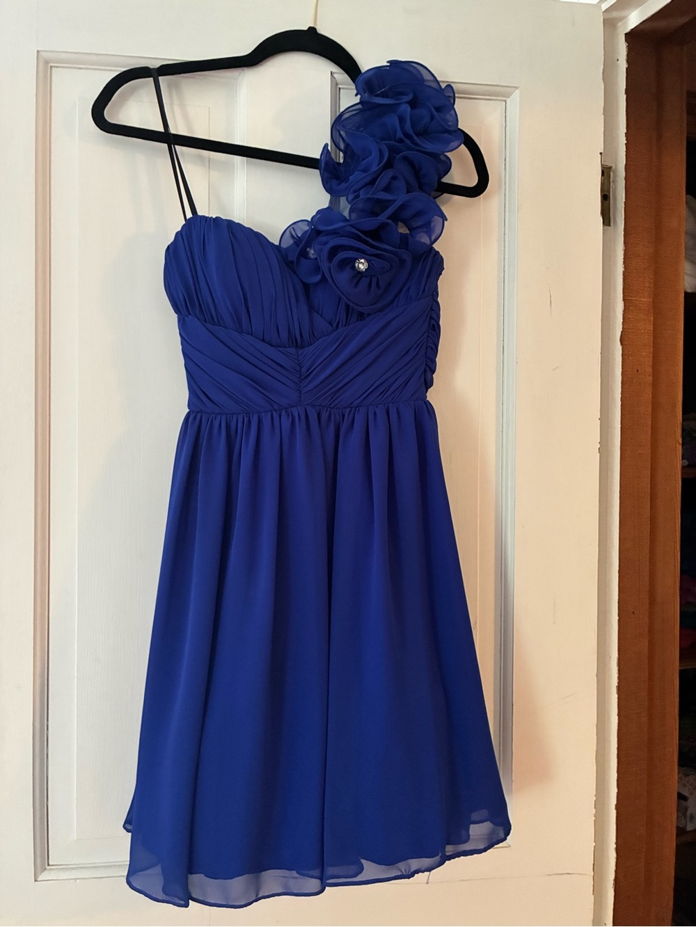 Deb Royal Blue One-Shoulder Floral Chiffon Party Dress for Girls